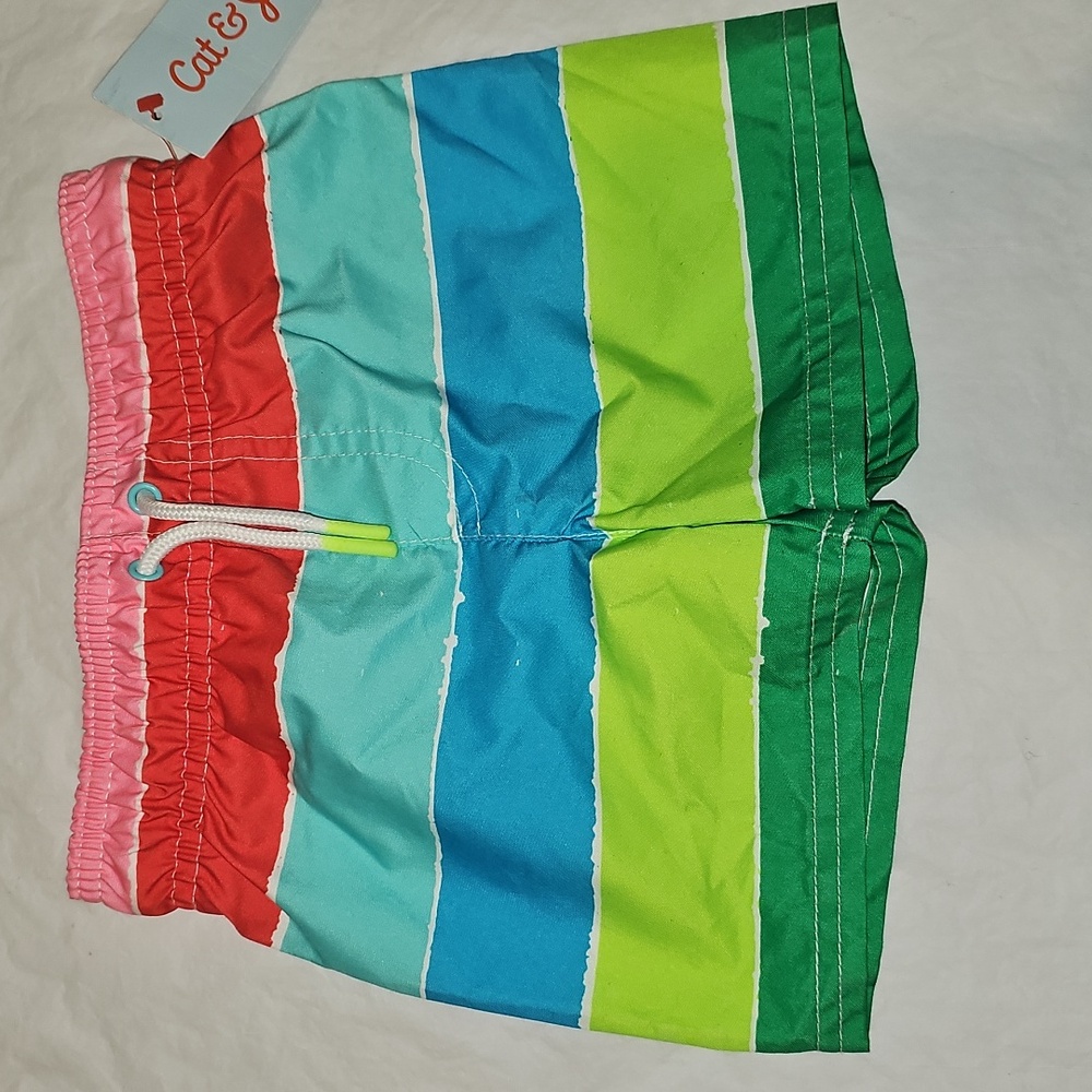 Cat & Jack Boy 12 Months Multicolor Striped Swim Trunks with Mesh Liner New
